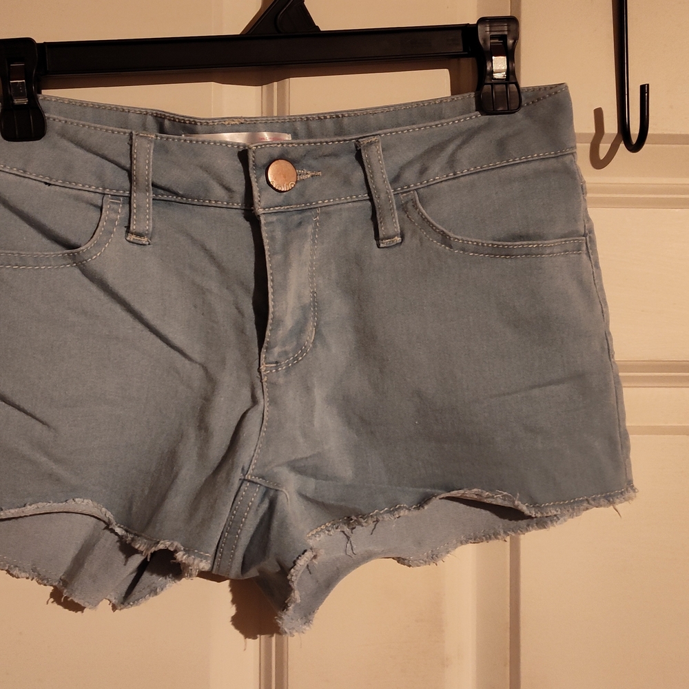 No Boundaries Blue Jean Shorts with Frayed Hem